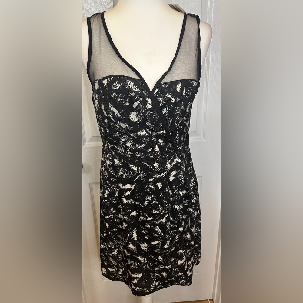 Bar III Black Dress White Knee Length Sleeveless Mesh See Through Back Large